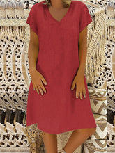 A-Line Loose Solid Color V-Neck Midi Dresses